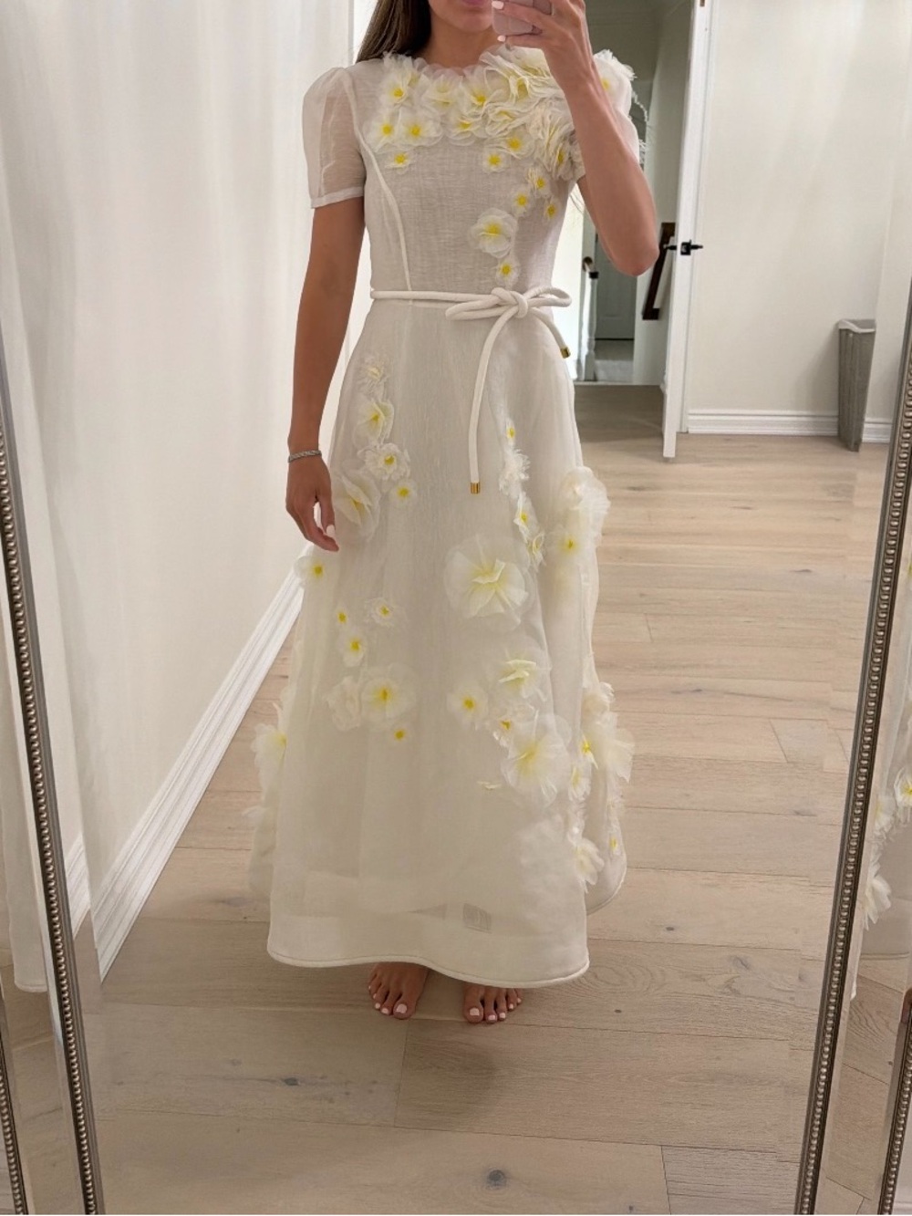 Zimmermann Ivory Maxi Dress with Yellow Floral Appliqués